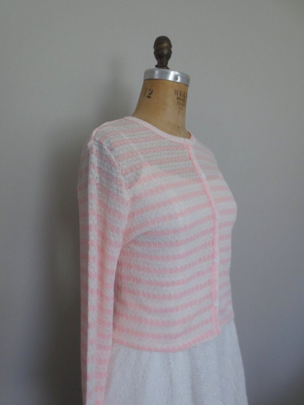Urban Outfitters Pink & White Stripes Button Front Cropped Cardigan - Picture 4 of 10